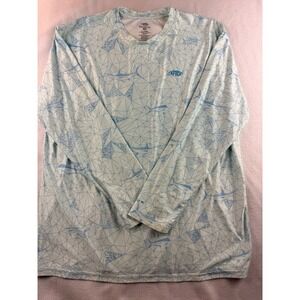 AFCO Mens XL Long Sleeve Fishing Shirt‎ UPF 50+ Geometric Marlin Blue